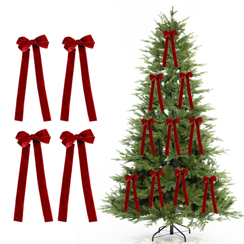 Christmas Double-Layer Burgundy Bow Ornament Handmade Christmas Tree Decoration